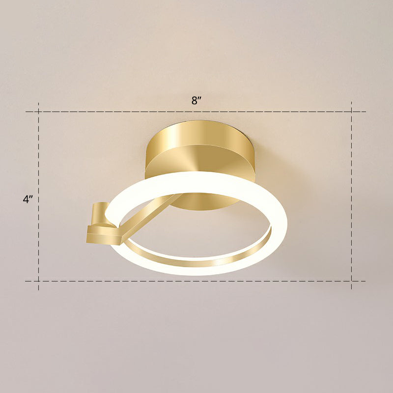 Small Flush Mount Ceiling Fixture Simplicity Metal Gold Finish Semi Mount Lighting for Corridor
