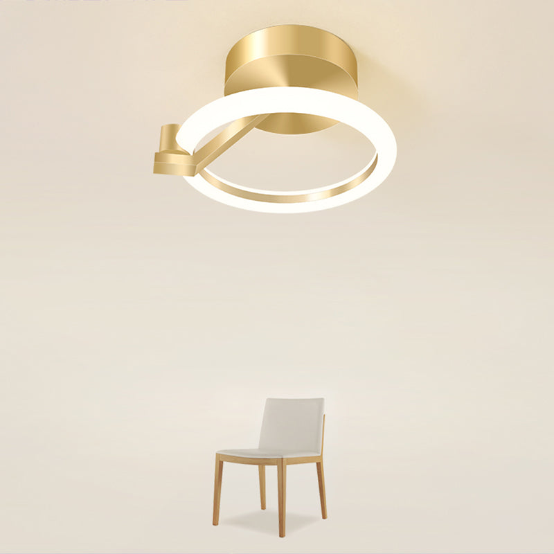 Small Flush Mount Ceiling Fixture Simplicity Metal Gold Finish Semi Mount Lighting for Corridor