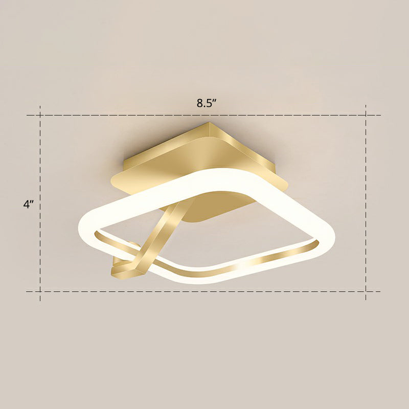 Small Flush Mount Ceiling Fixture Simplicity Metal Gold Finish Semi Mount Lighting for Corridor