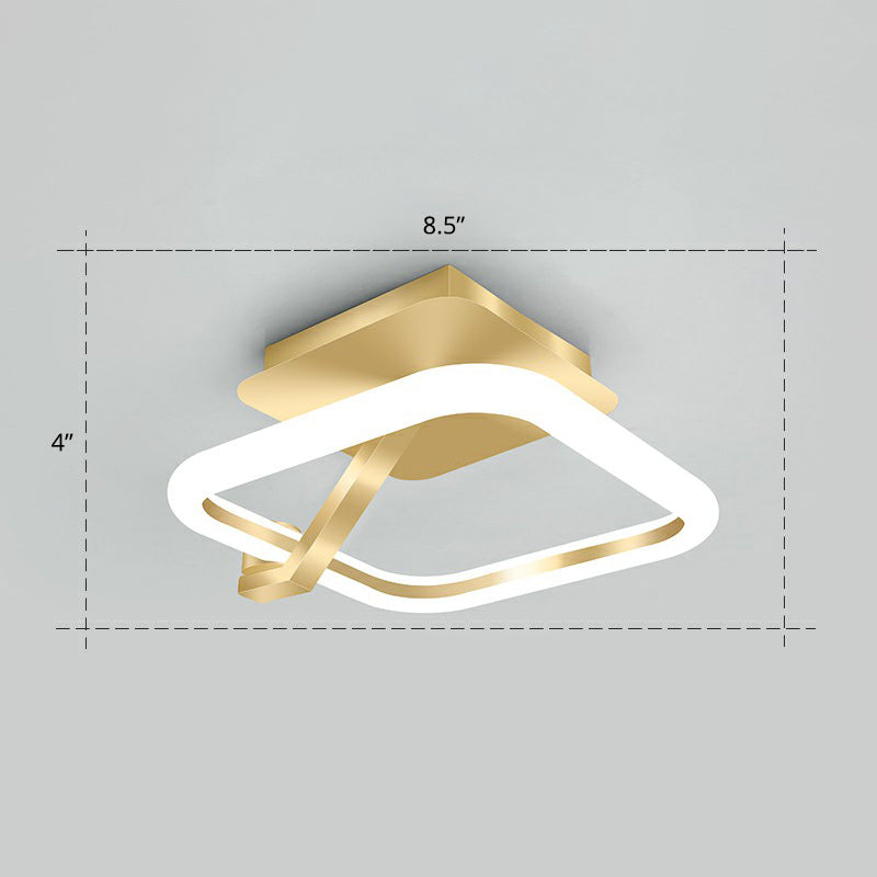 Small Flush Mount Ceiling Fixture Simplicity Metal Gold Finish Semi Mount Lighting for Corridor