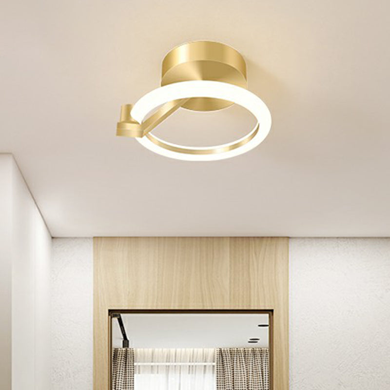 Small Flush Mount Ceiling Fixture Simplicity Metal Gold Finish Semi Mount Lighting for Corridor