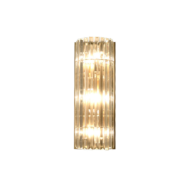 Modern 3-Light Flush Wall Scone Gold Half-Cylinder Wall Light with Crystal Shade