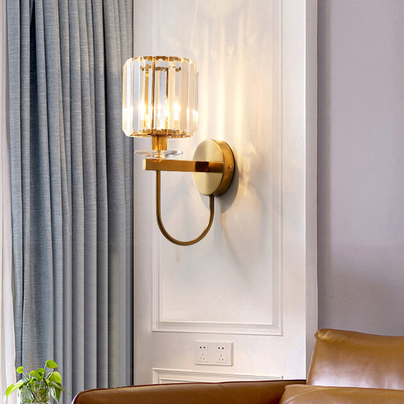 Cilindrische kristalwandverlichting Postmodern 1 kop Gouden afwerking SCONCE MET GEBROOT ARM