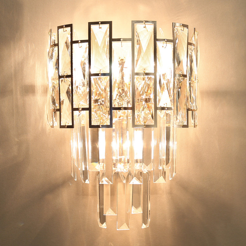 Tiered Crystal Prism Wall Lighting Minimalistic 3 Lights Sconce Fixture for Living Room
