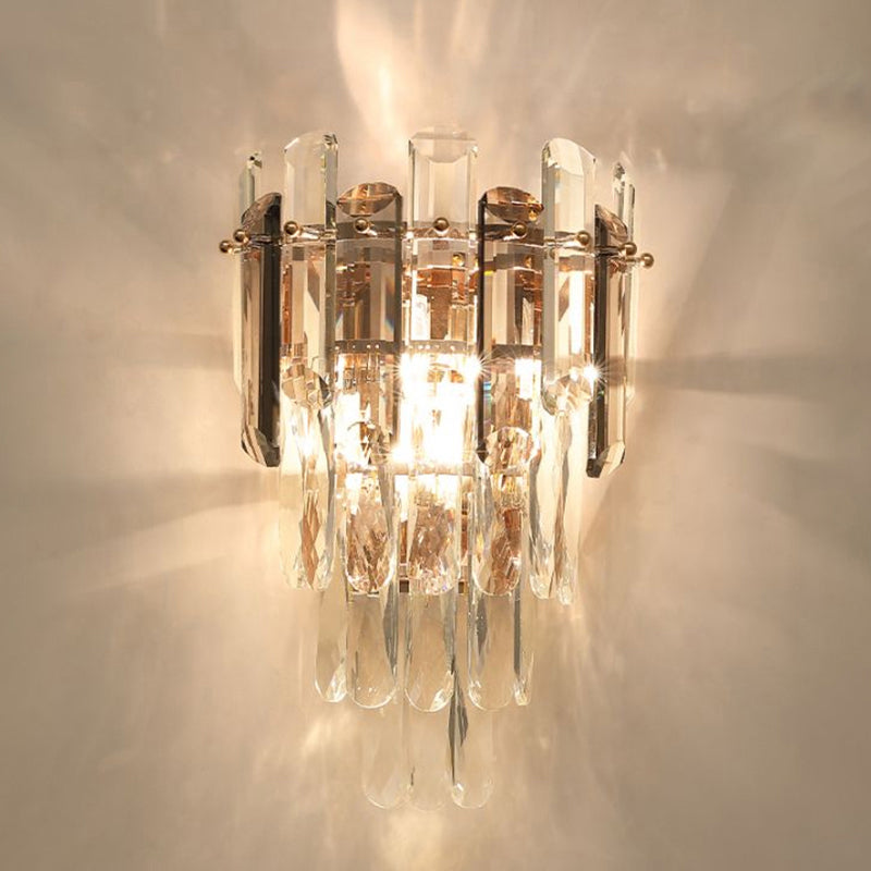 4-Tiered Restaurant Wall Sconce Light Beveled Crystal 2-Bulb Modern Wall Light Fixture