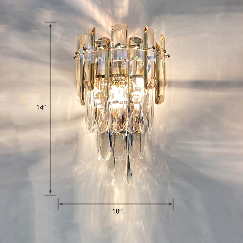 2-Light Bedroom Sconce Lamp Contemporary Wall Mounted Light with Tiered Crystal Shade