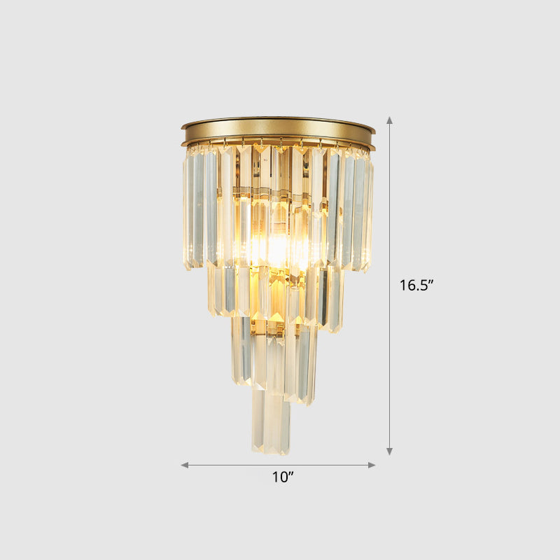 Crystal Tiered Tapered Sconce Fixture Minimalism 1 Head Gold Finish Wall Light for Living Room