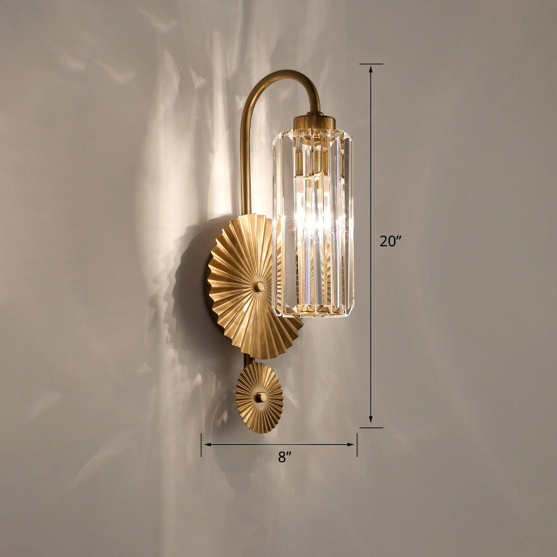 Cylindrical Foyer Wall Lighting Prismatic Crystal 1 Head Postmodern Wall Sconce in Brass