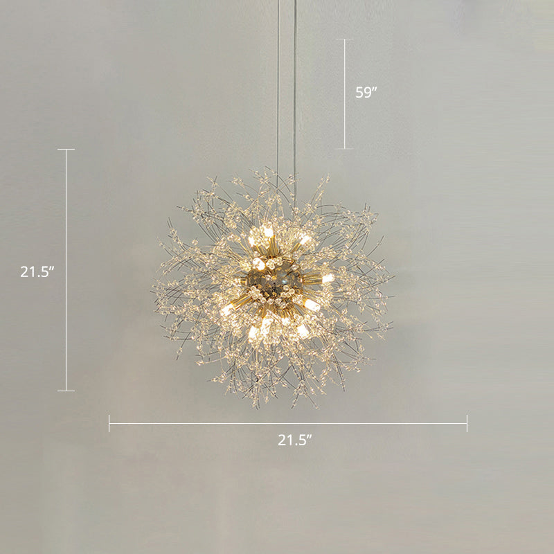 Modern Stylish Dandelion Chandelier Clear Crystal Bead Bedroom LED Ceiling Light in Brass