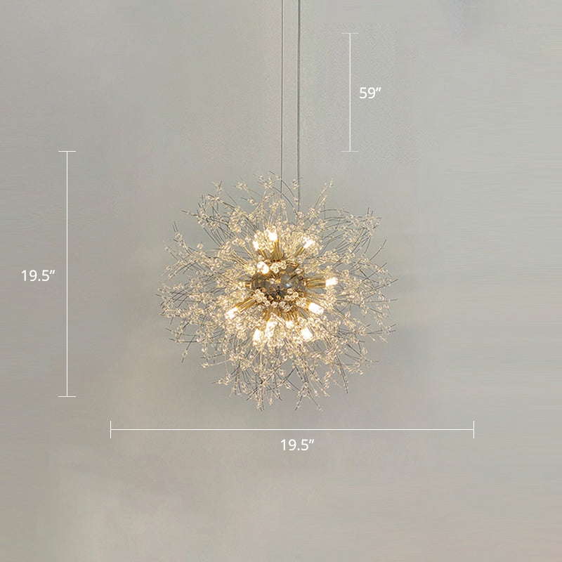 Modern Stylish Dandelion Chandelier Clear Crystal Bead Bedroom LED Ceiling Light in Brass