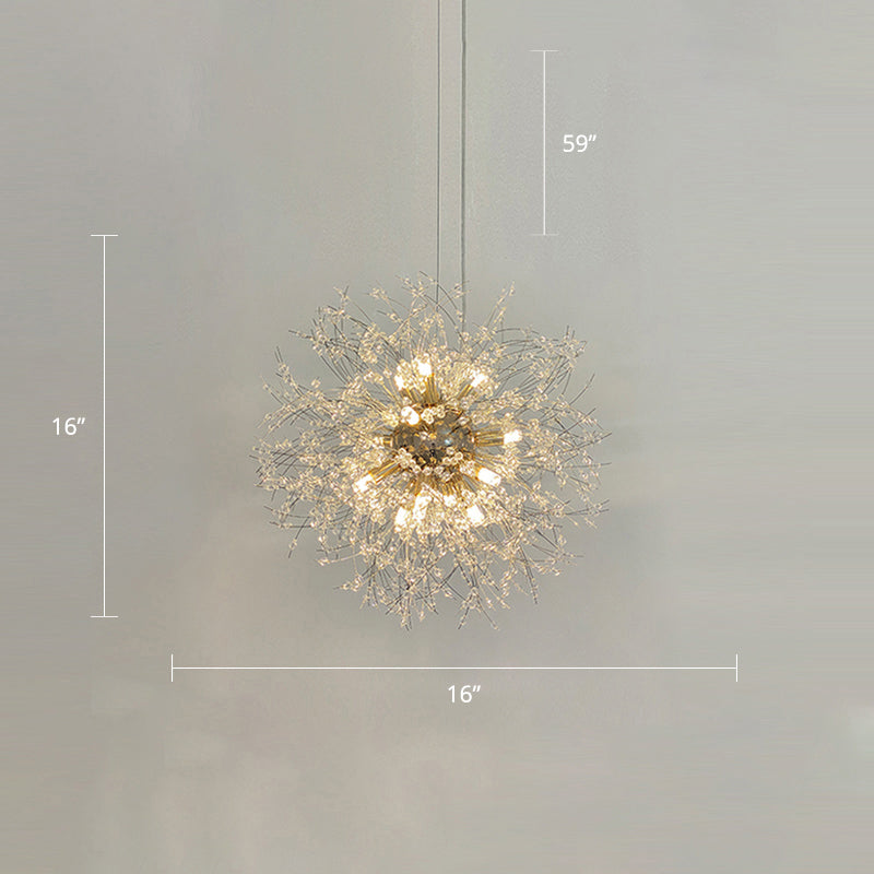 Modern Stylish Dandelion Chandelier Clear Crystal Bead Bedroom LED Ceiling Light in Brass