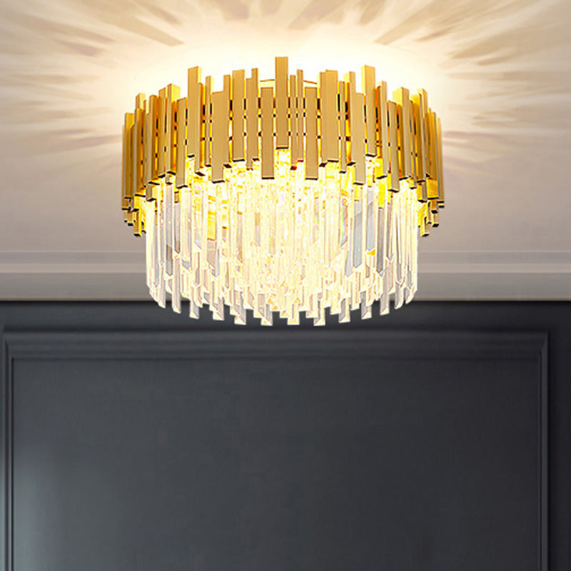 Postmodern Style Drum Ceiling Light K9 Crystal Bedroom Chandelier Lighting in Gold