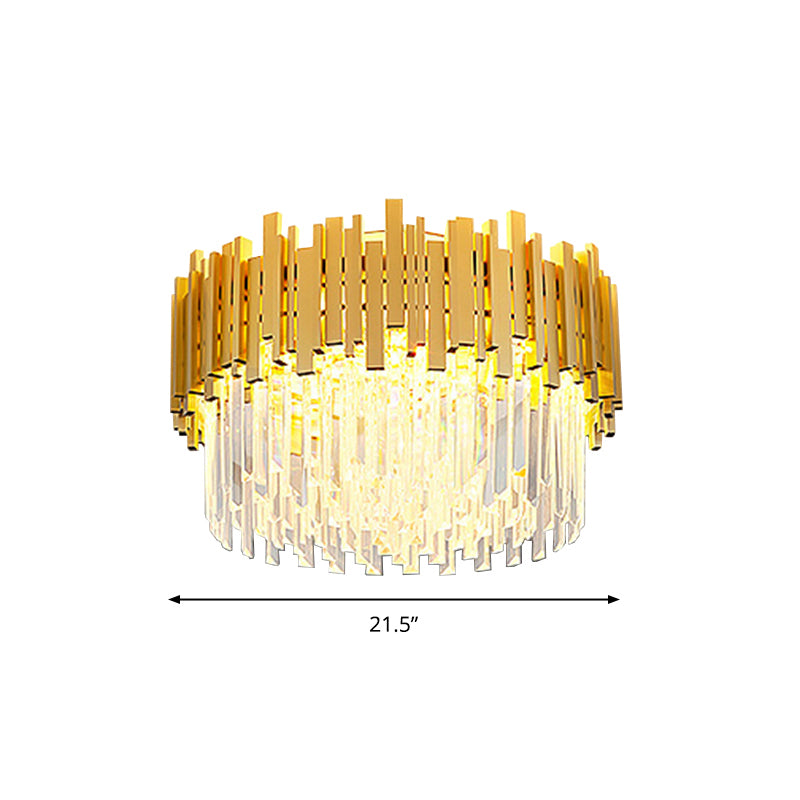 Postmodern Style Drum Ceiling Light K9 Crystal Bedroom Chandelier Lighting in Gold