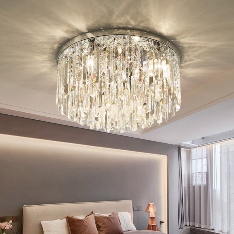Round Ceiling Light Fixture Modern K9 Crystal Stick Bedroom Flush Mount Lighting