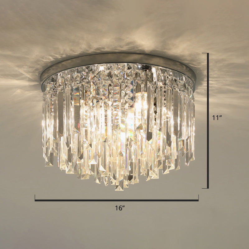 Round Ceiling Light Fixture Modern K9 Crystal Stick Bedroom Flush Mount Lighting