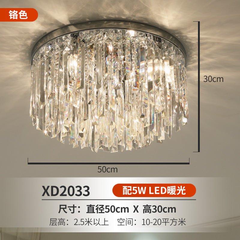 Round Ceiling Light Fixture Modern K9 Crystal Stick Bedroom Flush Mount Lighting