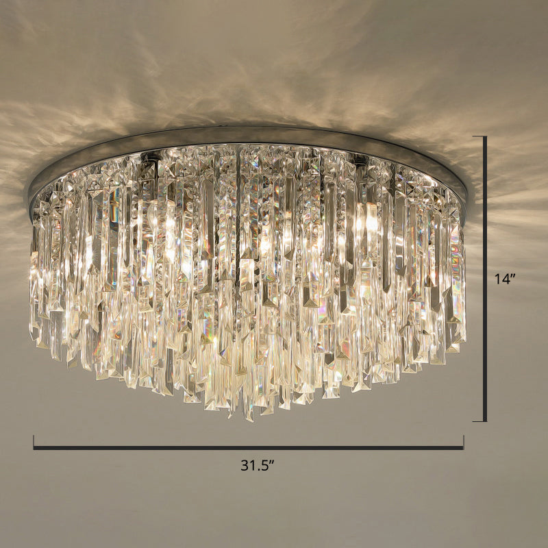 Round Ceiling Light Fixture Modern K9 Crystal Stick Bedroom Flush Mount Lighting