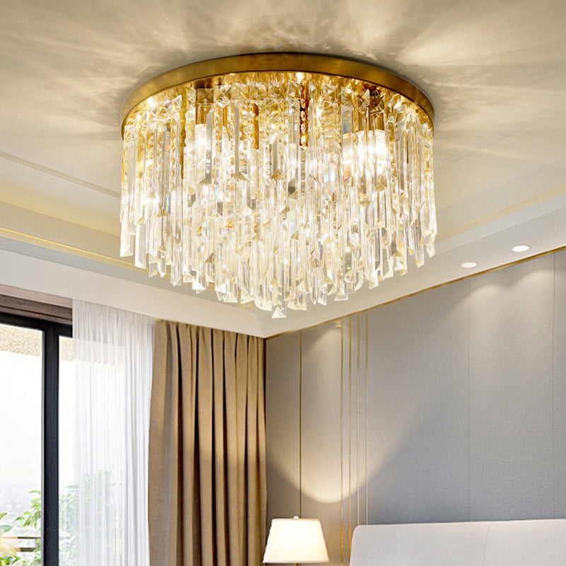 Round Ceiling Light Fixture Modern K9 Crystal Stick Bedroom Flush Mount Lighting