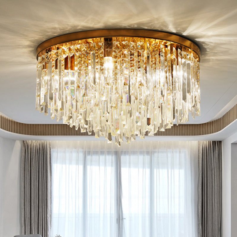 Round Ceiling Light Fixture Modern K9 Crystal Stick Bedroom Flush Mount Lighting