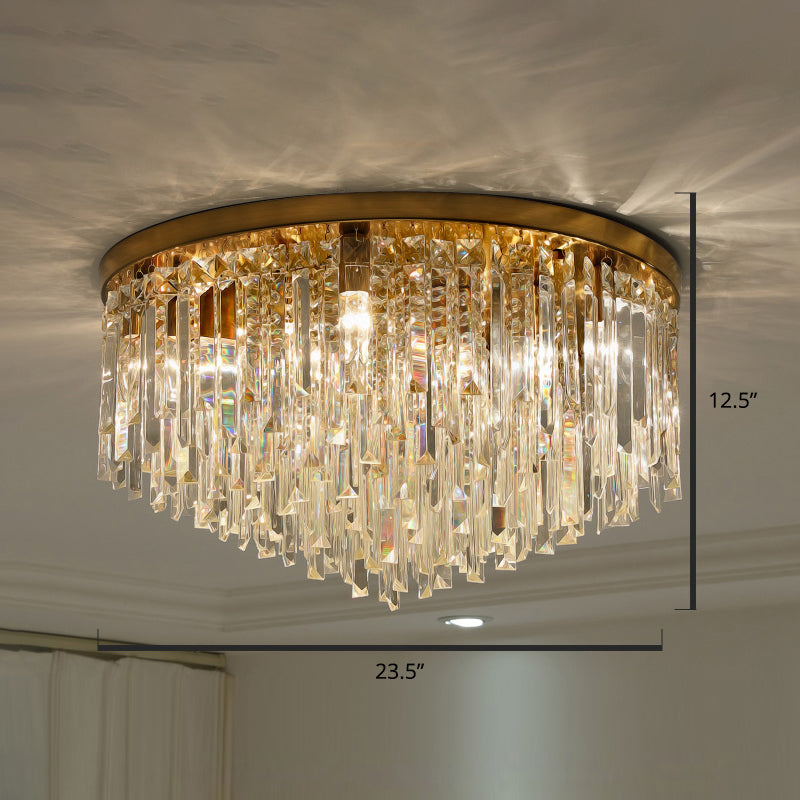 Round Ceiling Light Fixture Modern K9 Crystal Stick Bedroom Flush Mount Lighting