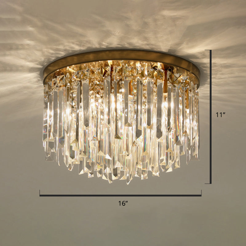 Round Ceiling Light Fixture Modern K9 Crystal Stick Bedroom Flush Mount Lighting