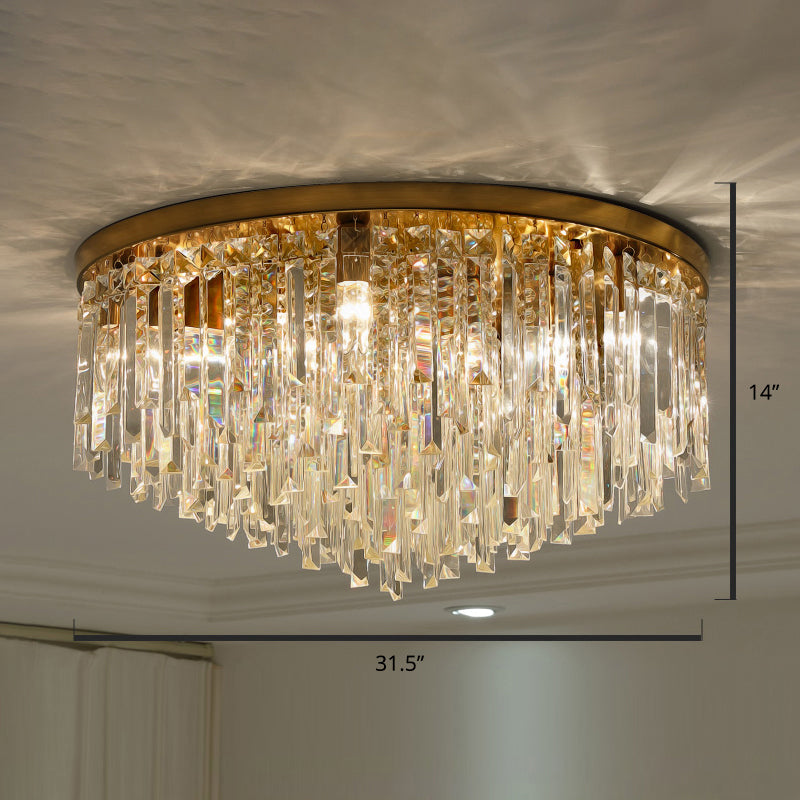 Round Ceiling Light Fixture Modern K9 Crystal Stick Bedroom Flush Mount Lighting