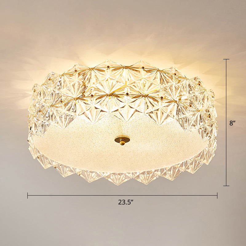 Round Clear Hexagonal Glass Flush Light Minimalistic Ceiling Mount Light for Living Room