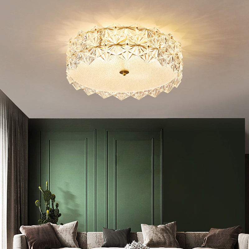 Round Clear Hexagonal Glass Flush Light Minimalistic Ceiling Mount Light for Living Room