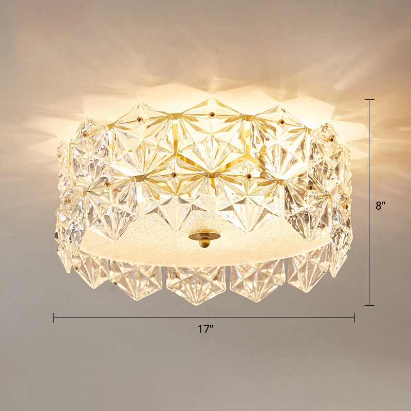 Round Clear Hexagonal Glass Flush Light Minimalistic Ceiling Mount Light for Living Room