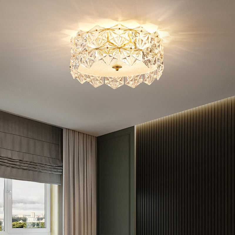 Round Clear Hexagonal Glass Flush Light Minimalistic Ceiling Mount Light for Living Room