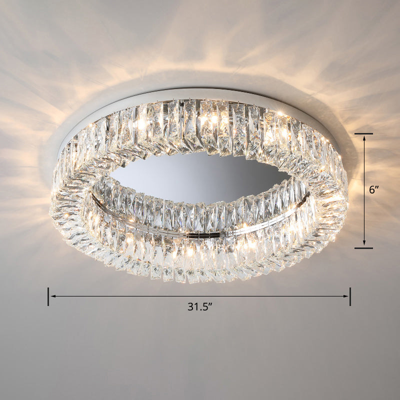 Modern Circular Flush Ceiling Light Fixture Beveled Crystal Living Room Flush-Mount Light