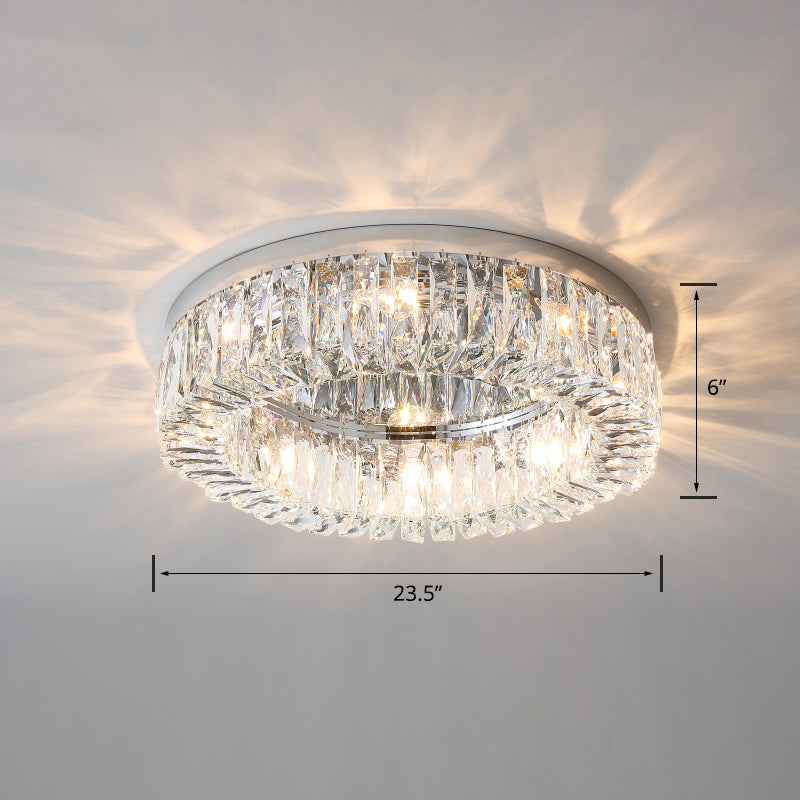 Modern Circular Flush Ceiling Light Fixture Beveled Crystal Living Room Flush-Mount Light