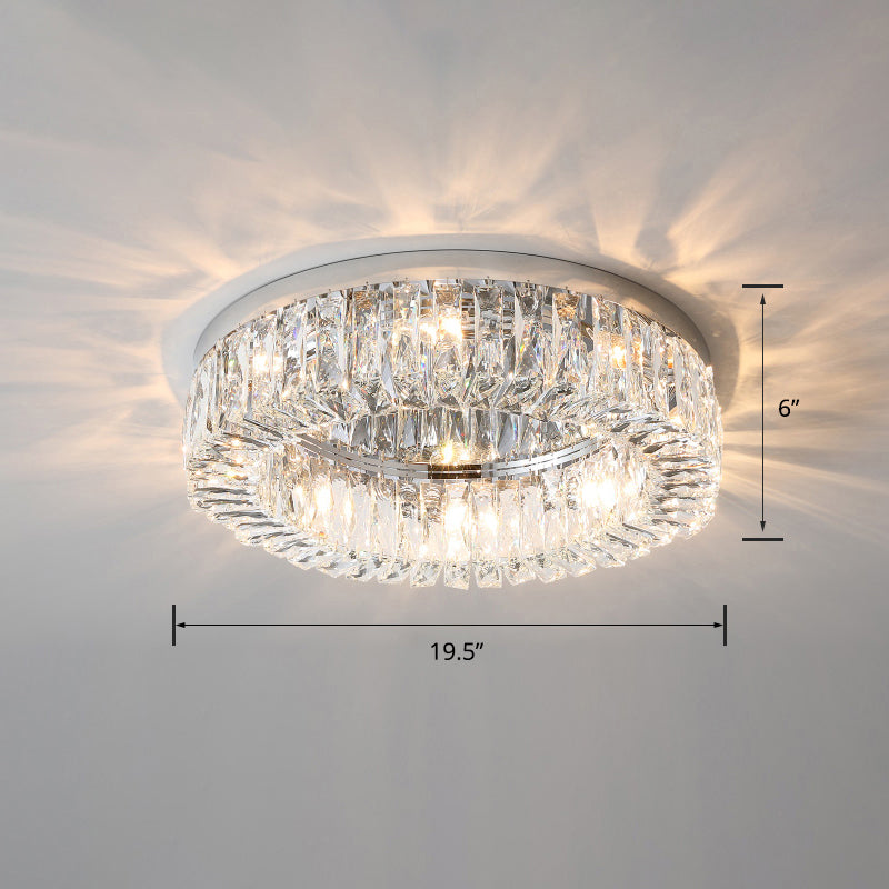 Modern Circular Flush Ceiling Light Fixture Beveled Crystal Living Room Flush-Mount Light