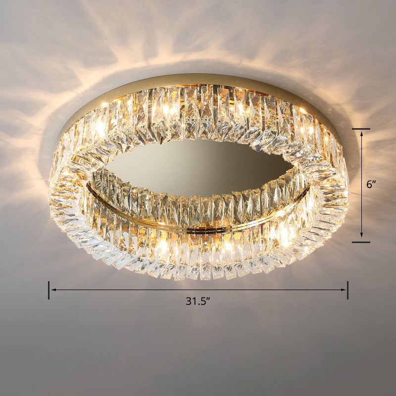 Modern Circular Flush Ceiling Light Fixture Beveled Crystal Living Room Flush-Mount Light