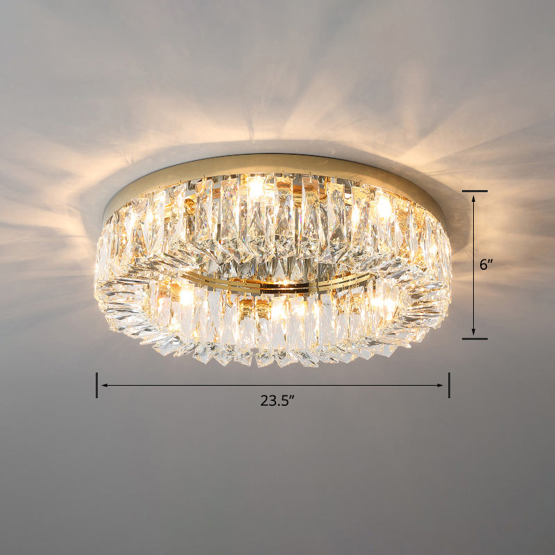 Modern Circular Flush Ceiling Light Fixture Beveled Crystal Living Room Flush-Mount Light