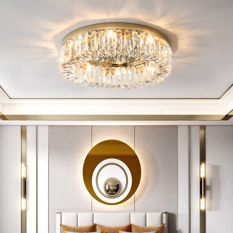Modern Circular Flush Ceiling Light Fixture Beveled Crystal Living Room Flush-Mount Light