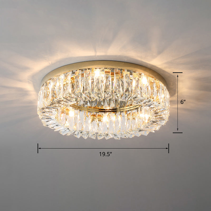 Modern Circular Flush Ceiling Light Fixture Beveled Crystal Living Room Flush-Mount Light