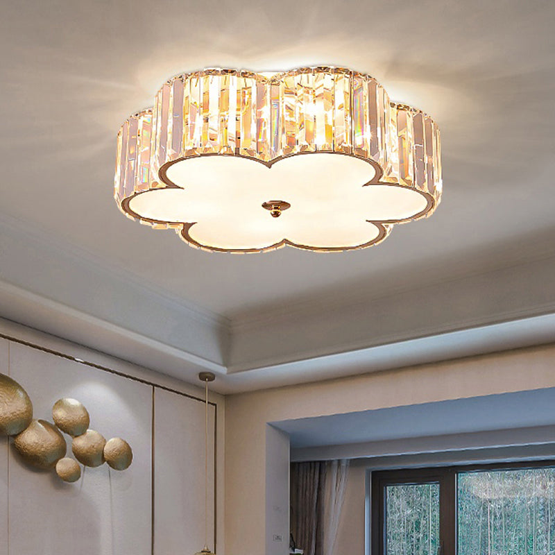 Simple Style 6-Light Ceiling Fixture Champagne Flower Flush Mount Light with Crystal Shade