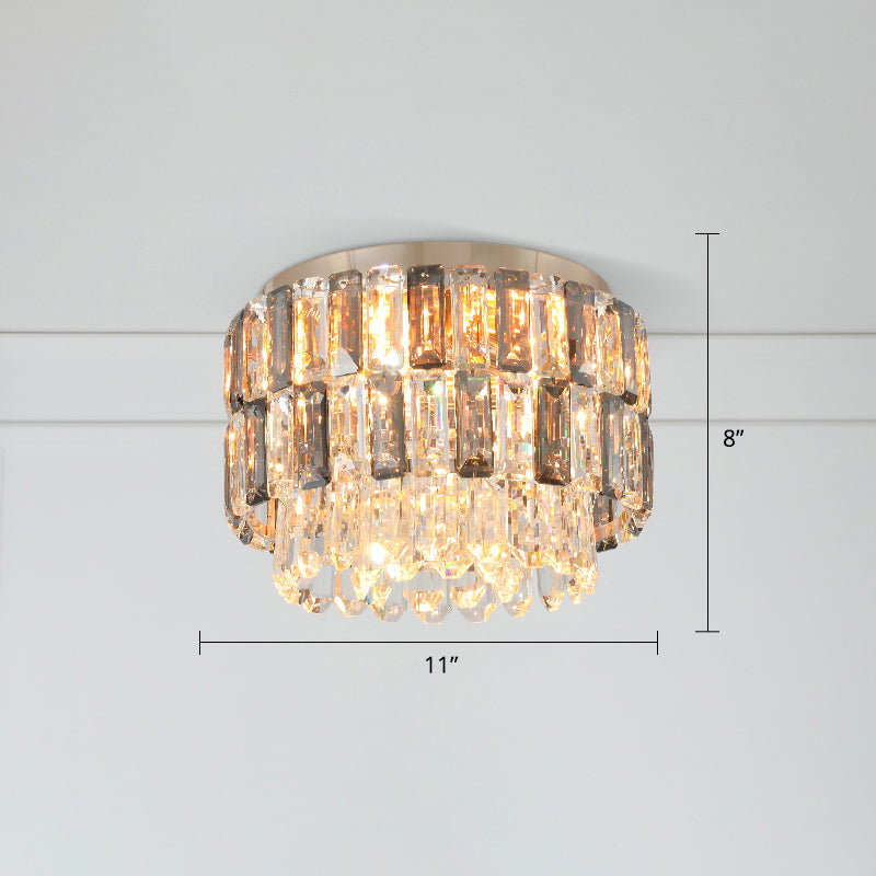 Brass Drum Shaped Flushmount Lighting Modern 3 Lights Crystal Ceiling Light for Corridor
