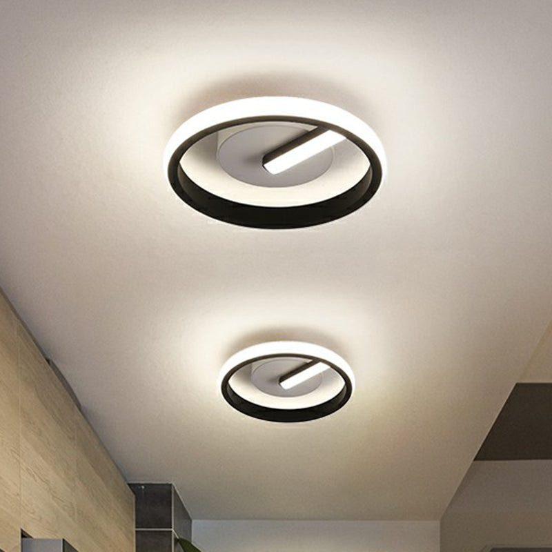 Small Foyer Ceiling Mount Light Fixture Metal Minimalistic LED Flush Mount in Black