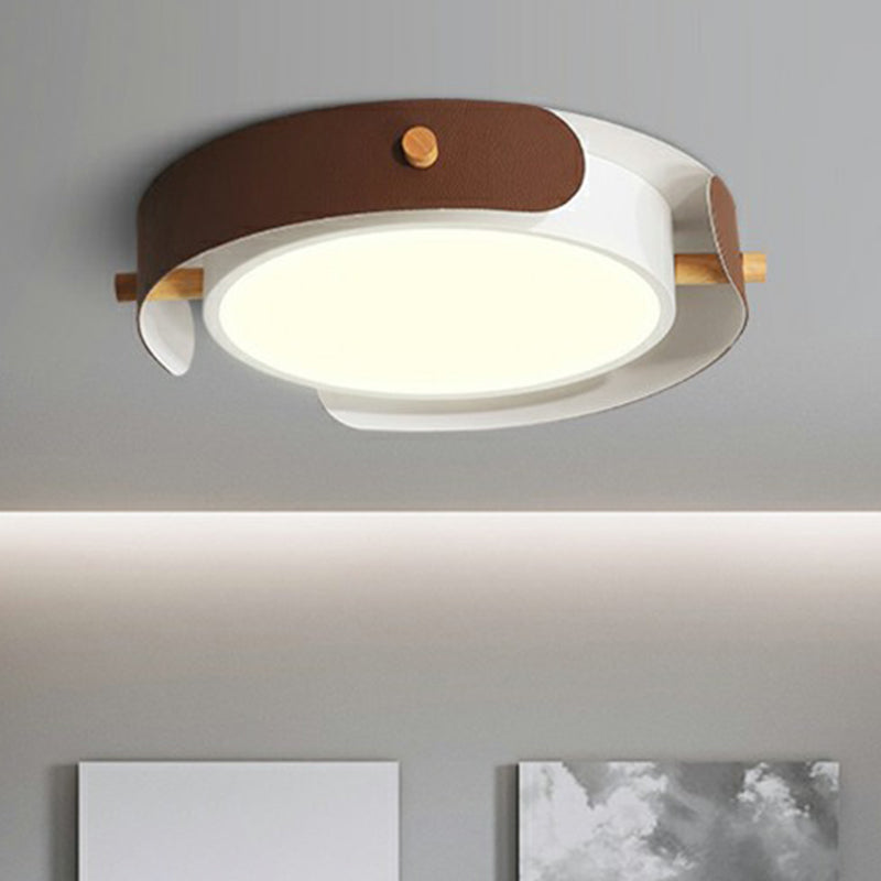 LED Round Flush Mount Lighting Fixture Minimalist Metal Bedroom Ceiling Mounted Light