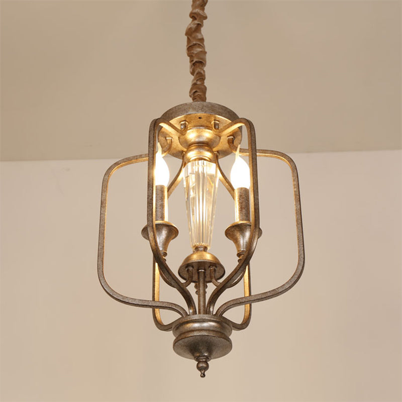 Traditionele gekooide hangende lamp 3 lampen metaal kroonluchter lichtarmatuur met kristal accent in verouderd zilver