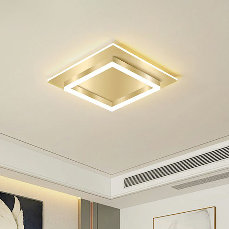 Golden Square Flush Mounted Lamp Minimalist Metal LED Flushmount Light for Bedroom