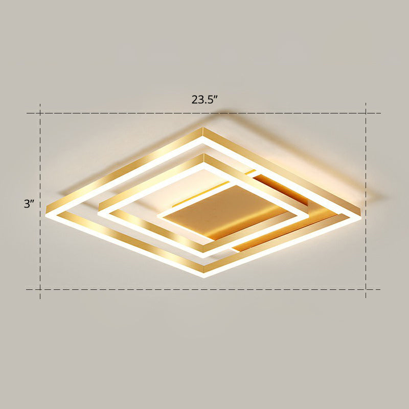 Minimalist Square LED Flush Ceiling Light Metallic Bedroom Flush-Mount Light Fixture in Gold