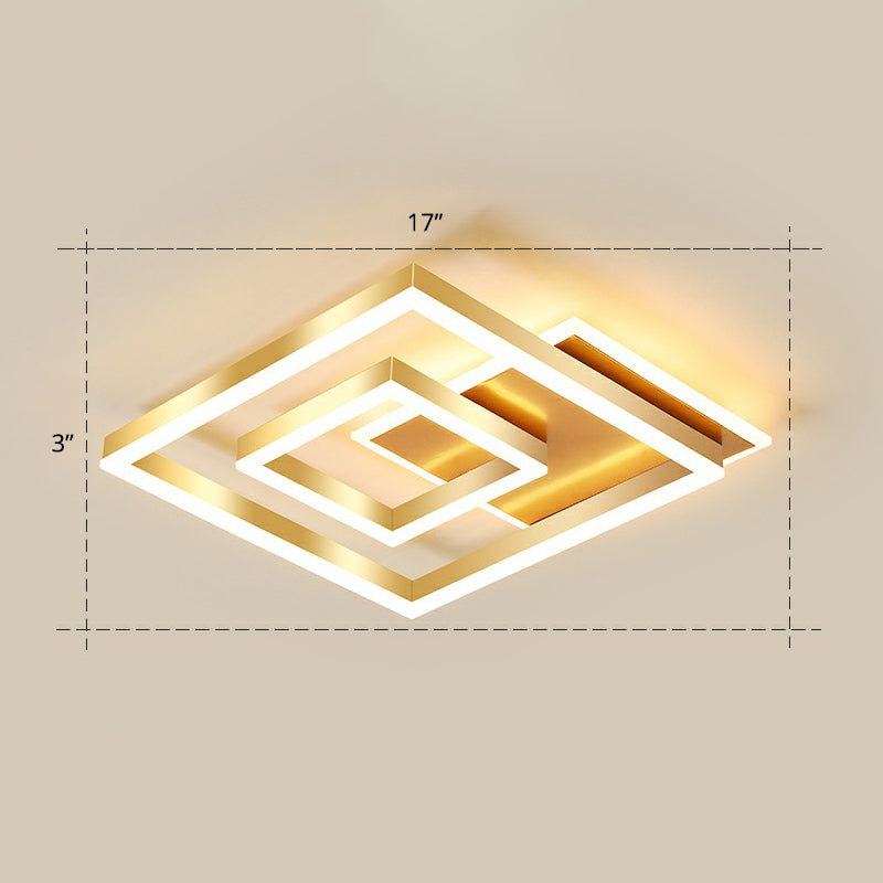 Minimalist Square LED Flush Ceiling Light Metallic Bedroom Flush-Mount Light Fixture in Gold