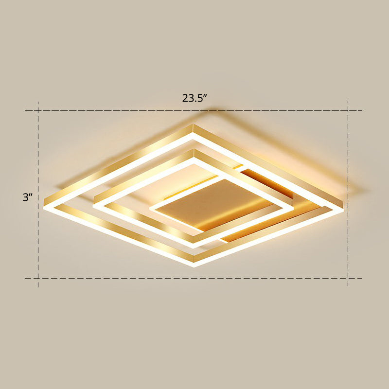 Minimalist Square LED Flush Ceiling Light Metallic Bedroom Flush-Mount Light Fixture in Gold