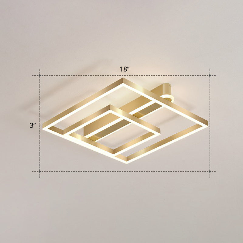 Square Shaped Flush Mount Ceiling Fixture Simple Acrylic Gold LED Flush Light for Bedroom