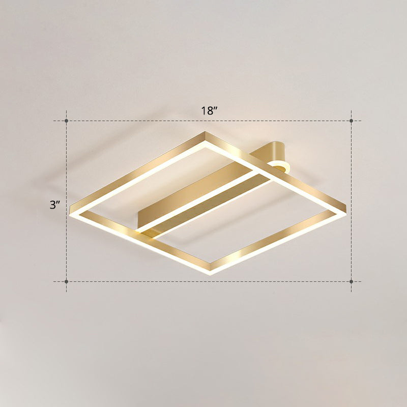 Square Shaped Flush Mount Ceiling Fixture Simple Acrylic Gold LED Flush Light for Bedroom