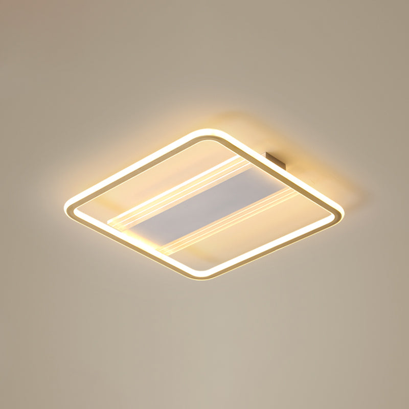 Bedroom Flush Light Minimalist Gold and White Ceiling Light with Square Acrylic Shade
