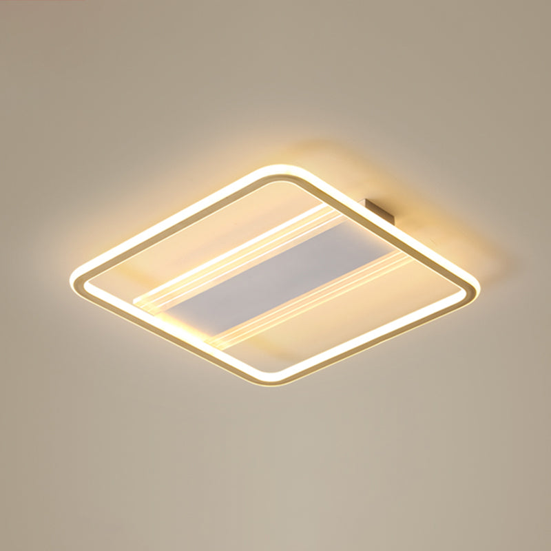 Bedroom Flush Light Minimalist Gold and White Ceiling Light with Square Acrylic Shade